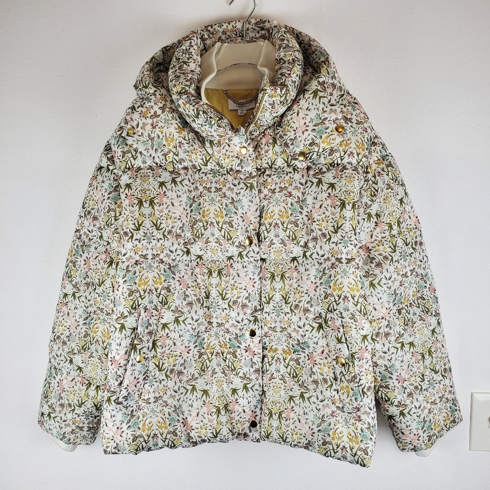 J.Crew liberty print cream floral puffer jacket coat women's XL gorpcore cottage